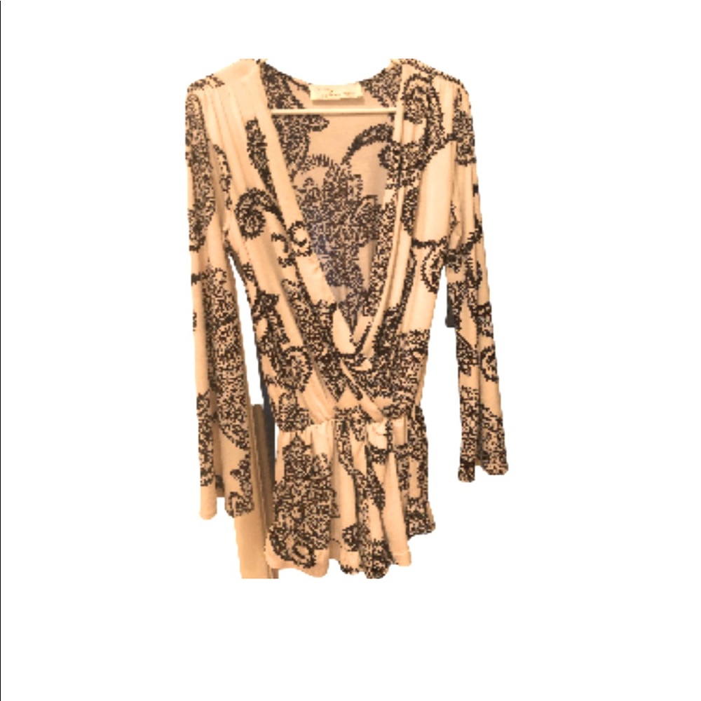 Black and white paisley long sleeve romper